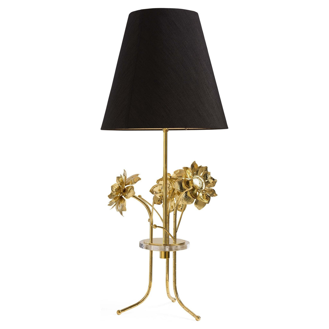 Skulpturale Tischleuchte aus goldfarbenem Messing mit Blumenmotiv