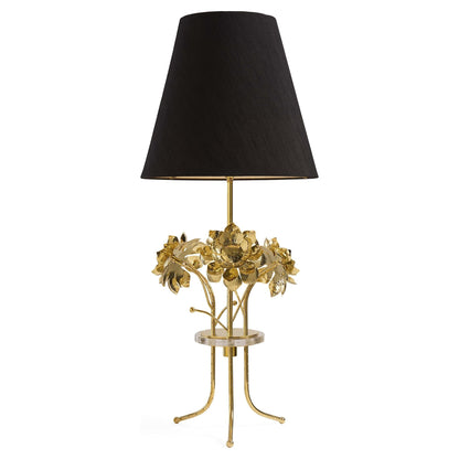 Brass Flower Tischlampe von Jonathan Adler mit schwarzem Schirm