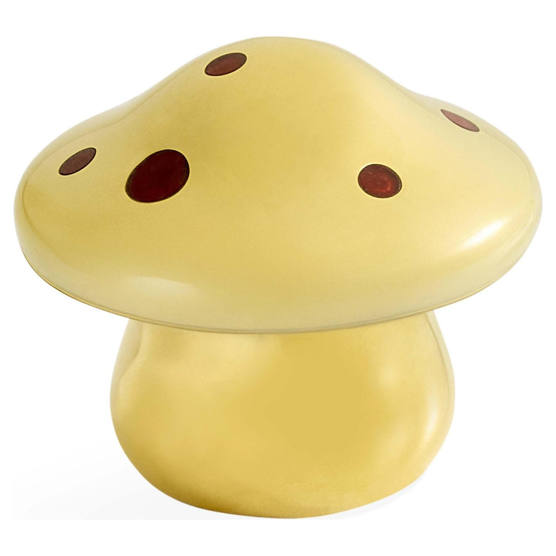Goldfarbene BRASS MUSHROOM Dekobox von Jonathan Adler mit roter Jade