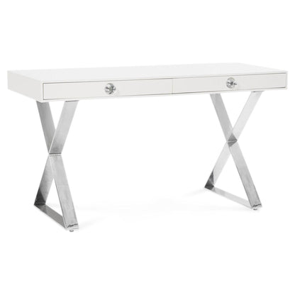 Jonathan Adler Channing Tisch aus weißem Lack mit Nickelbeinen