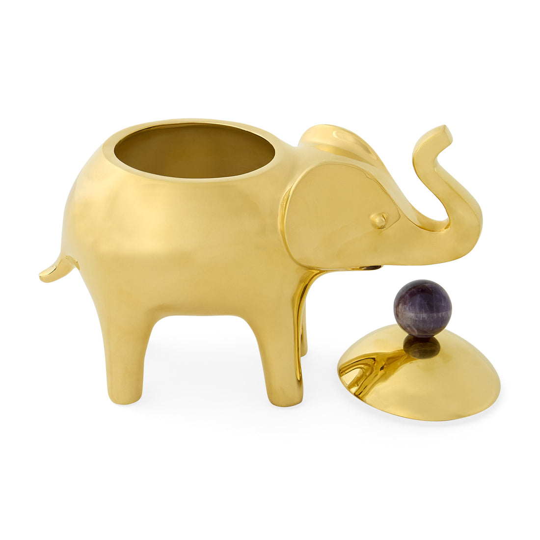 BRASS ELEPHANT Dekobox aus poliertem Messing mit Amethystgriff von Jonathan Adler