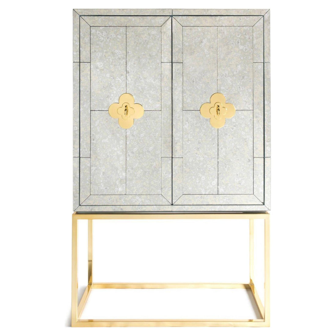 Luxuriöser Barschrank mit blauer Lack-Innenausstattung und goldenen Griffdetails