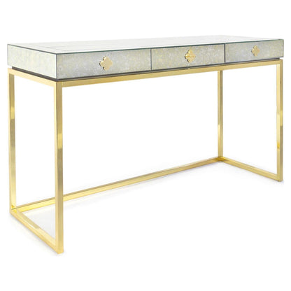 Eleganter Schreibtisch mit Messinggestell und Spiegelglas