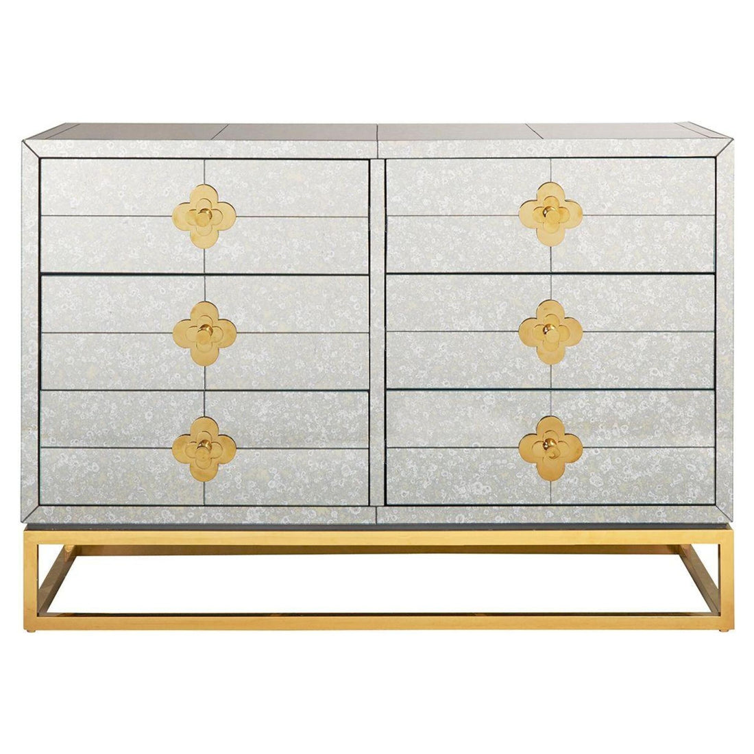 DELPHINE SIX-DRAWER Kommode von Jonathan Adler mit antikisierter Spiegeloberfläche