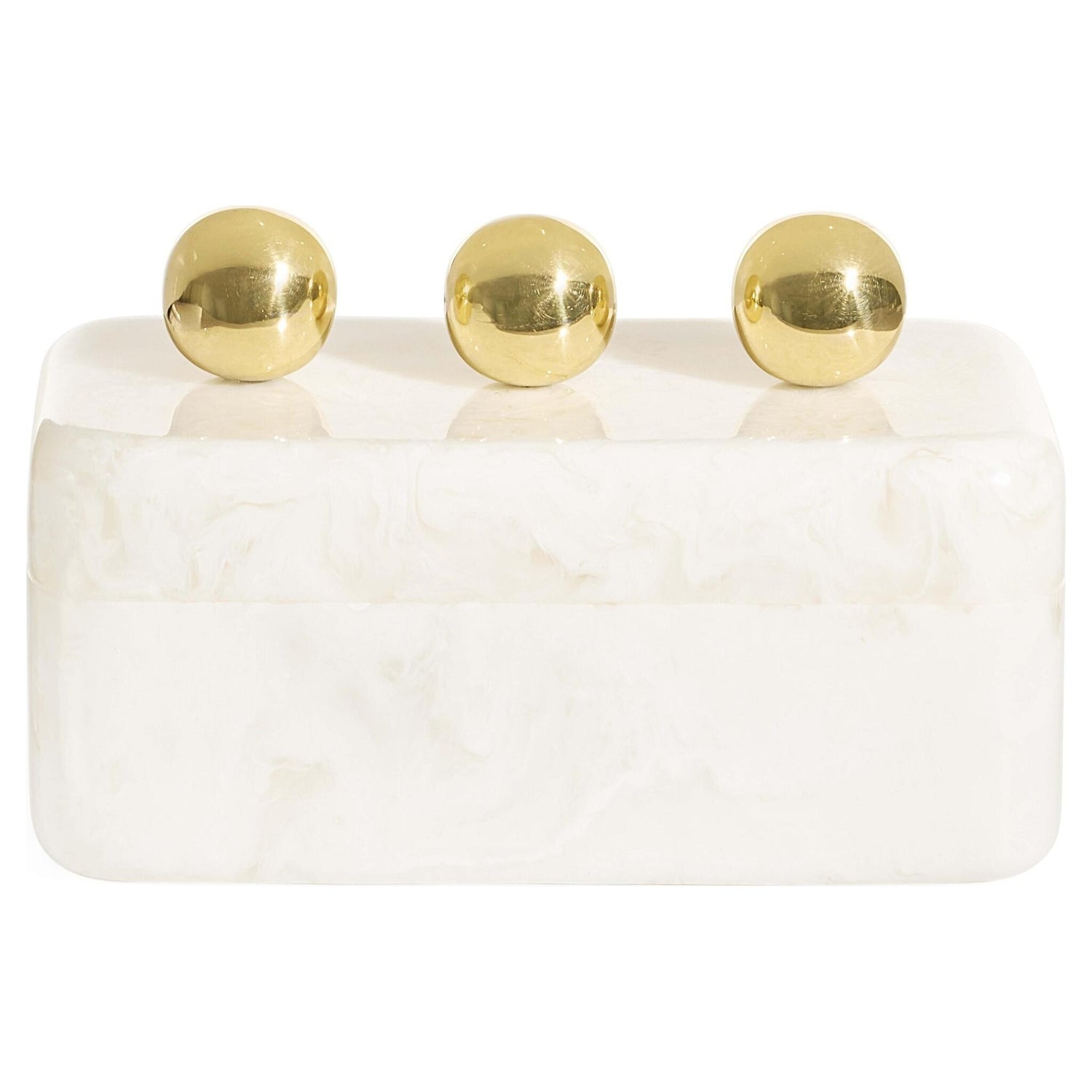 Fontana Box von Jonathan Adler – marmorierte Aufbewahrungsbox mit drei goldenen Messingkugeln