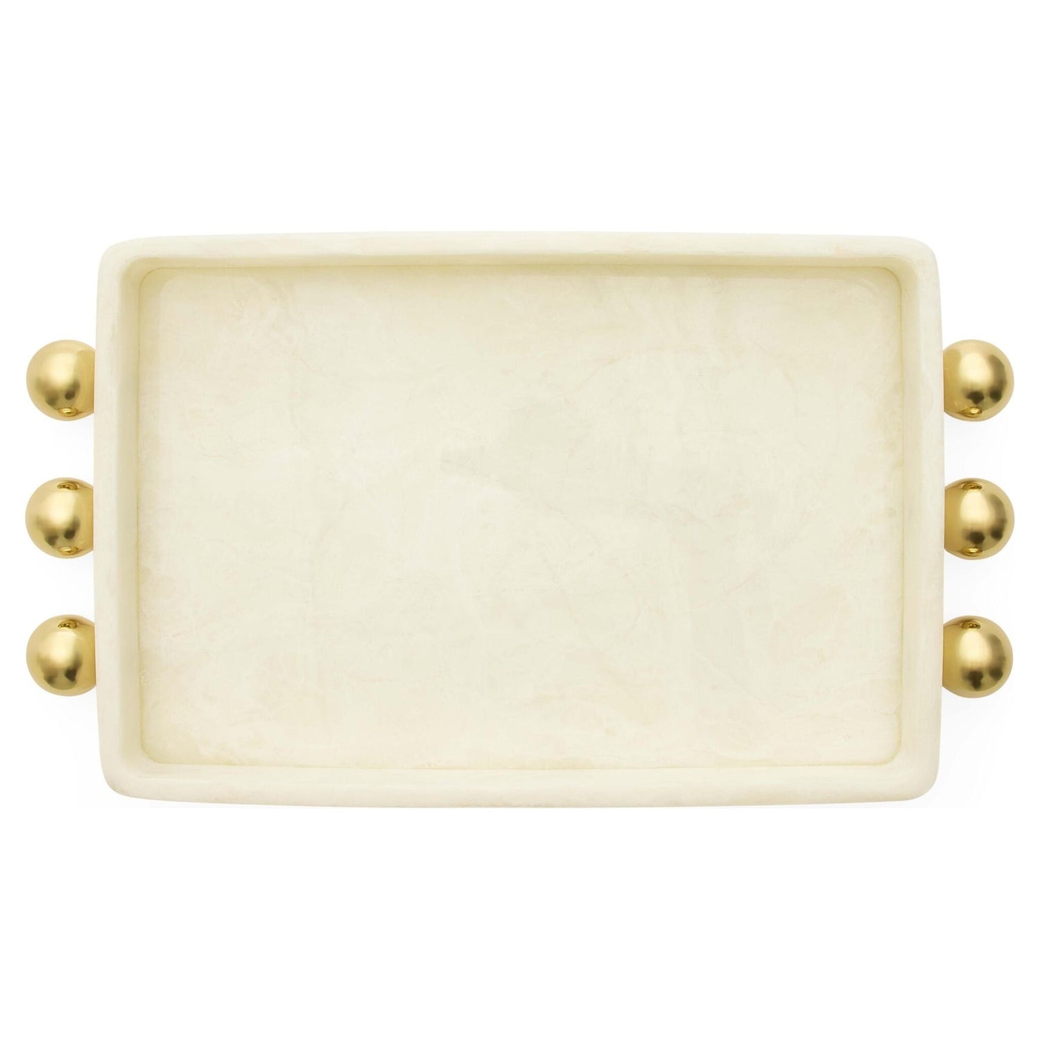 Fontana Tablett – weiß marmoriertes Tablett mit drei goldenen Kugelgriffen