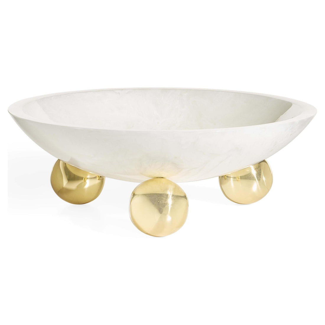 Fontana Bowl von Jonathan Adler – marmorierte weiße Schale auf goldenen Messingfüßen