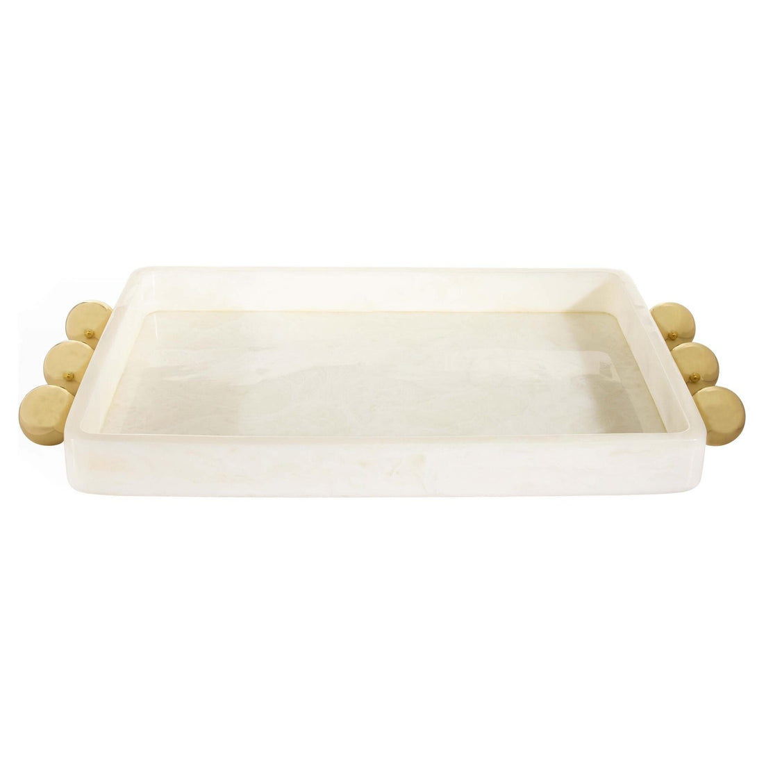 Fontana Tablett von Jonathan Adler aus marmoriertem Acryl mit goldenen Messinggriffen