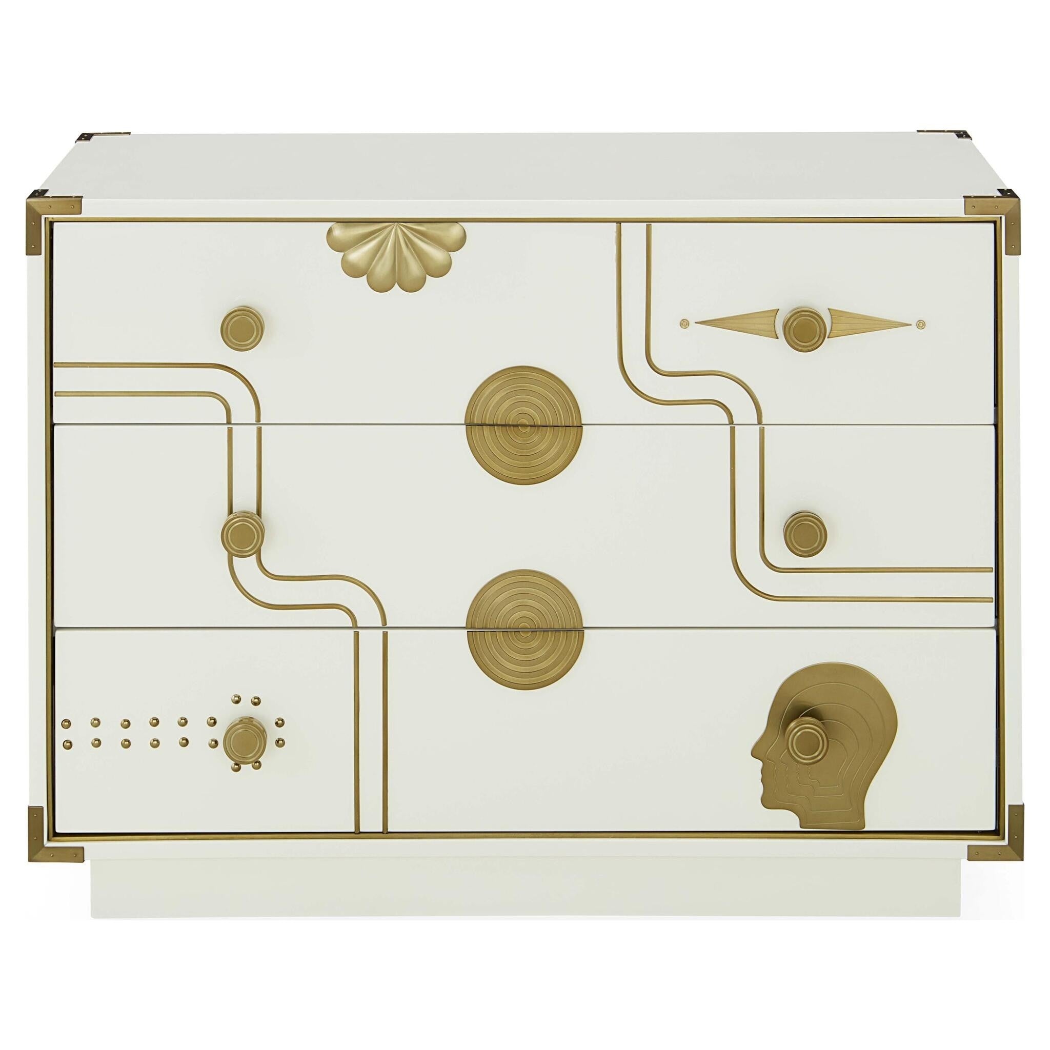 Frontalansicht der Gala Chest in Ivory mit drei Schubladen