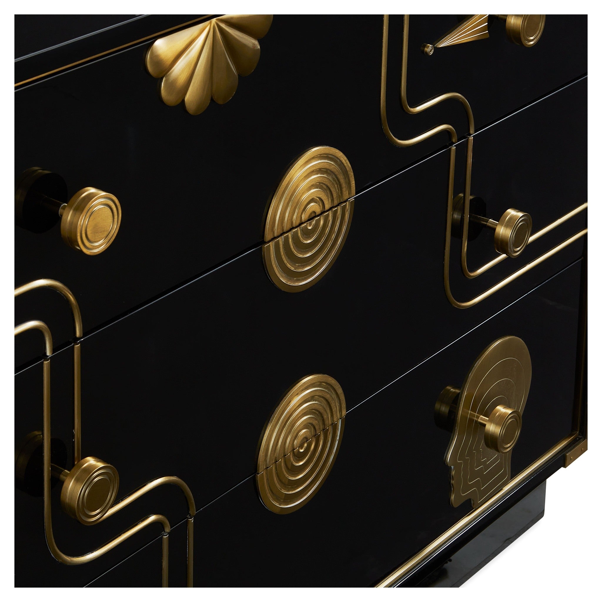 Designkommode in Schwarz und Gold mit ikonischer Linienführung