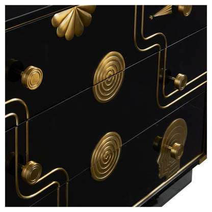 Designkommode in Schwarz und Gold mit ikonischer Linienführung