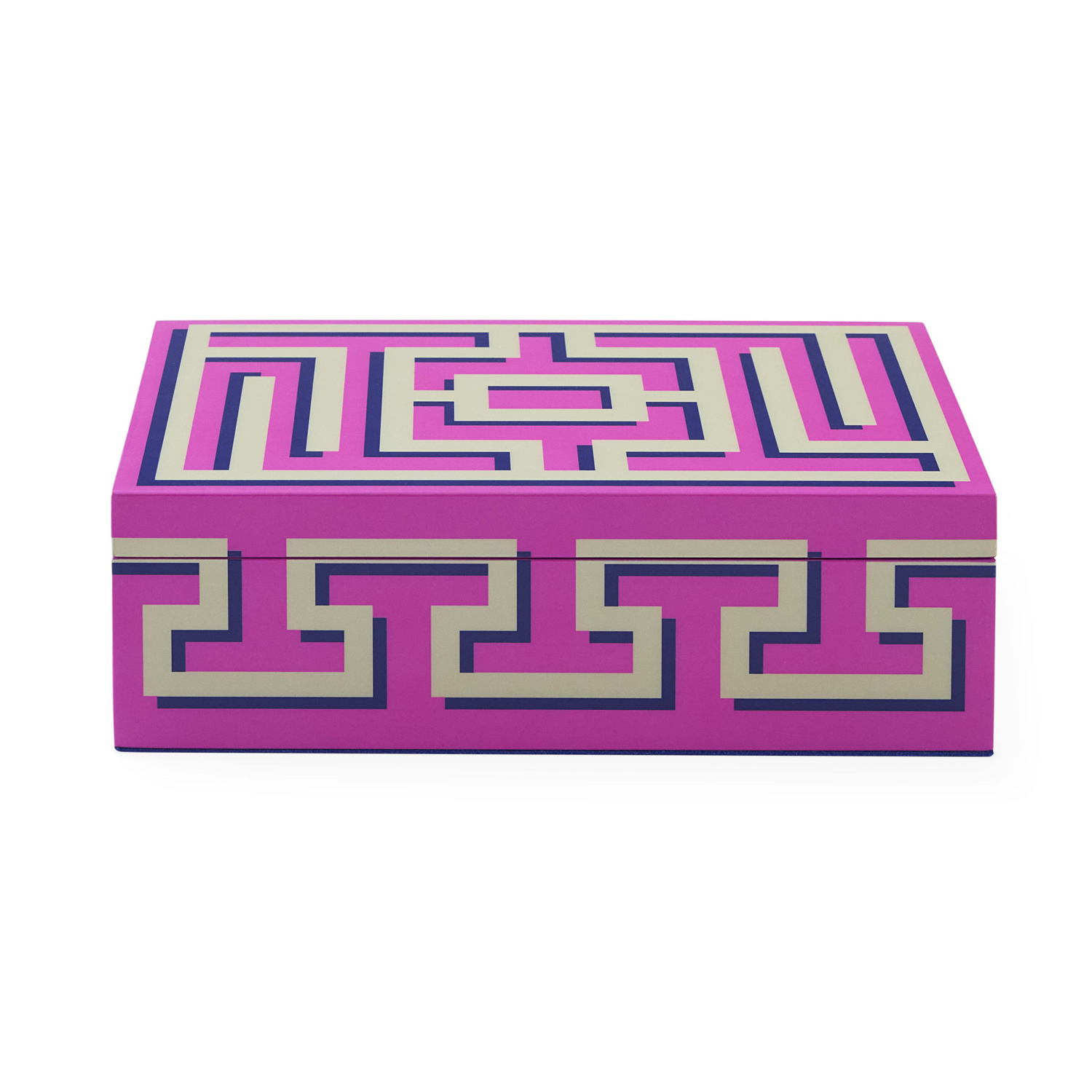 Pinke LABYRINTH Medium Lacquer Design Box mit grauem Muster