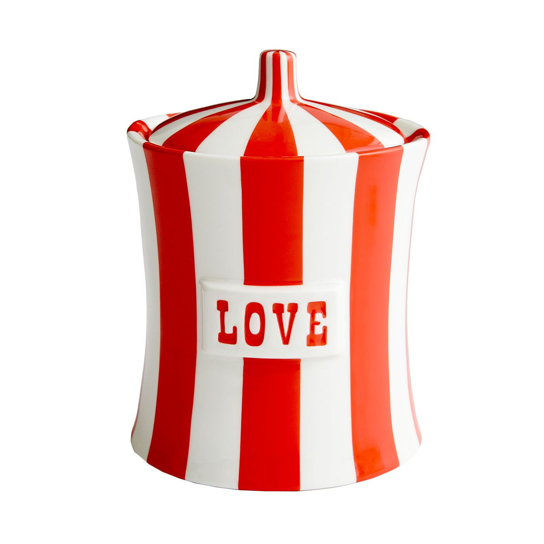 Handbemalte Design-Dose mit roten Streifen von Jonathan Adler