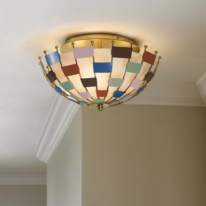 Luxuriöse Deckenlampe mit handbemalten Emaille-Quadraten