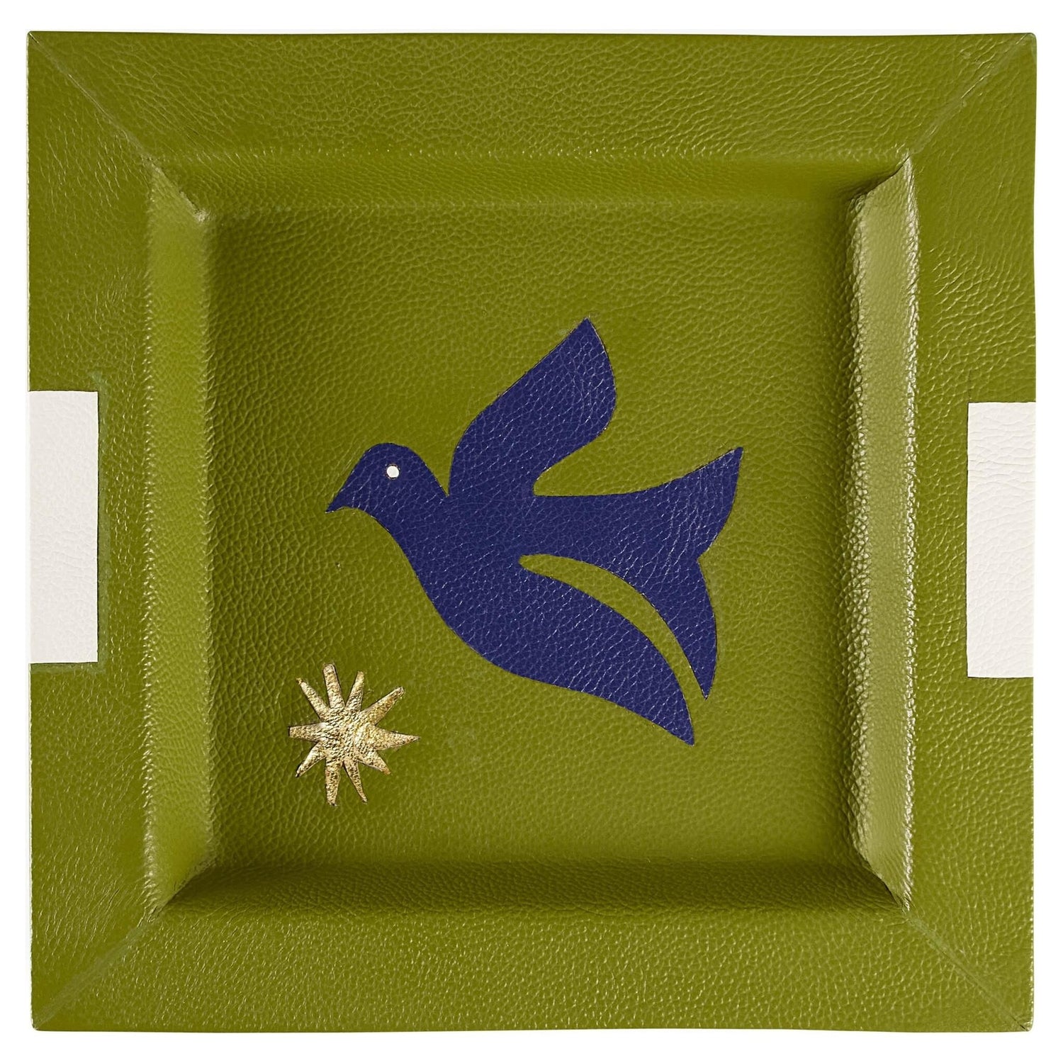 Olivgrünes Playa Leder-Tablett mit Vogelmotiv von Jonathan Adler