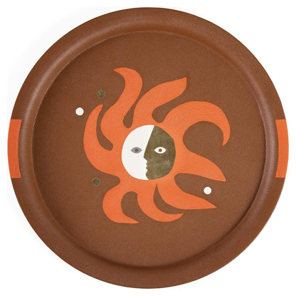 Rundes Playa Leder-Tablett mit Sonnenmotiv von Jonathan Adler