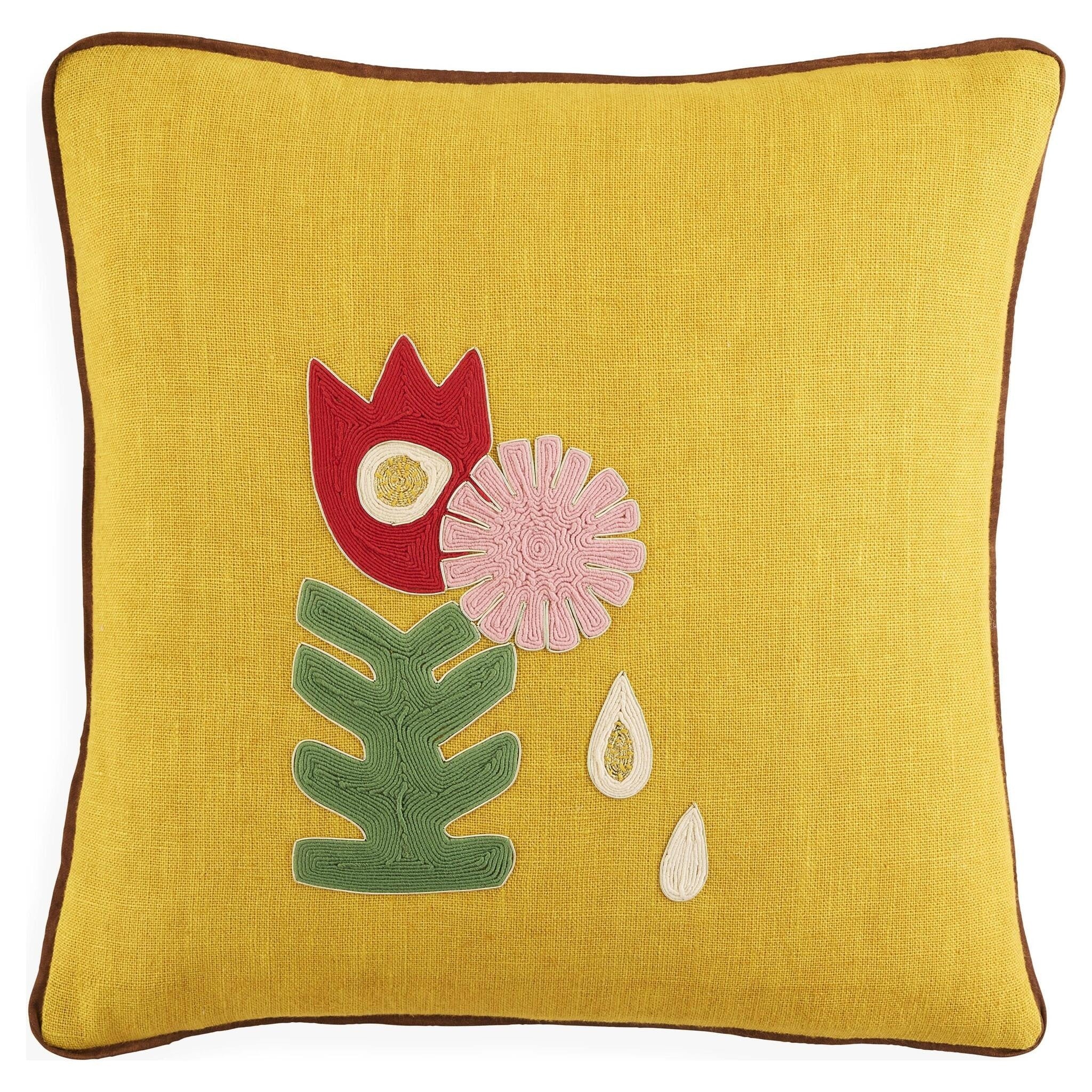 Grafisches Designkissen in Gelb mit Tulpe von Jonathan Adler