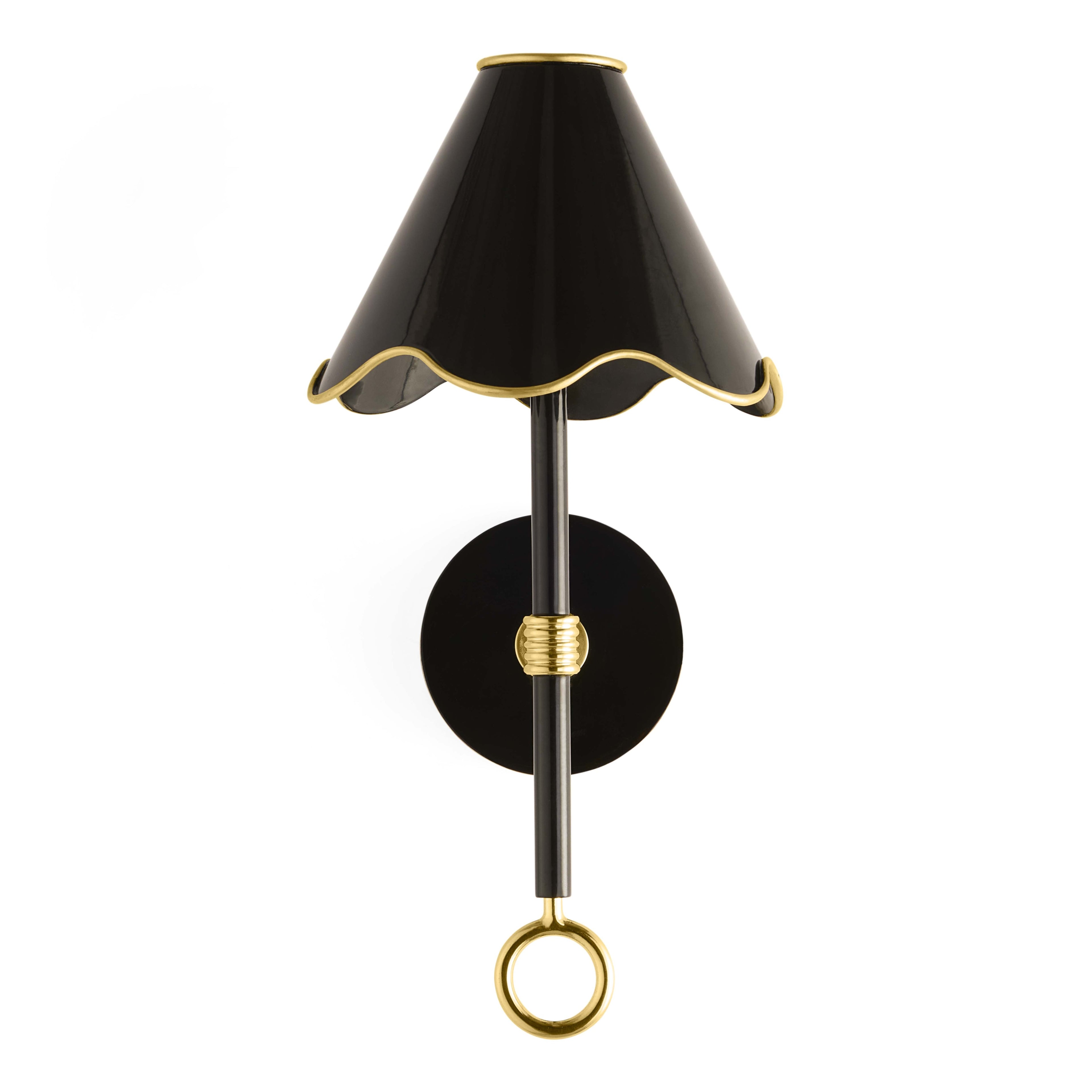 Schwarze LED-Wandleuchte mit gewelltem Schirm und Messingdetails von Jonathan Adler