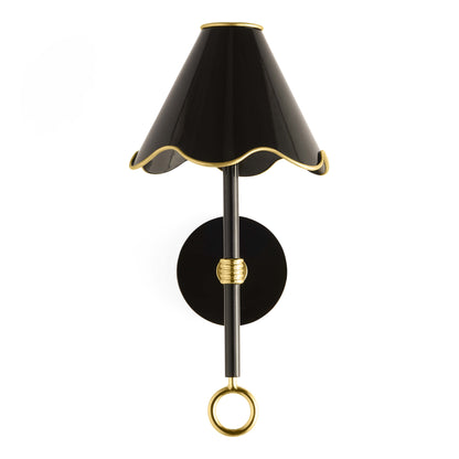 Schwarze LED-Wandleuchte mit gewelltem Schirm und Messingdetails von Jonathan Adler