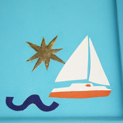 Rechteckiges türkises Leder-Tablett mit Sommerdesign von Jonathan Adler