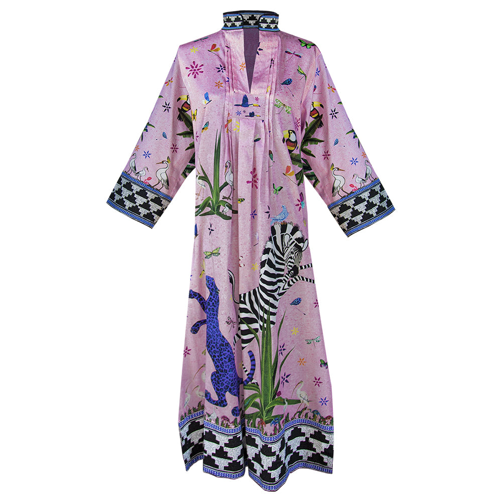 Kaftan JUNGLE Pink aus 100% Baumwolle der Marke Ortigia Sicilia