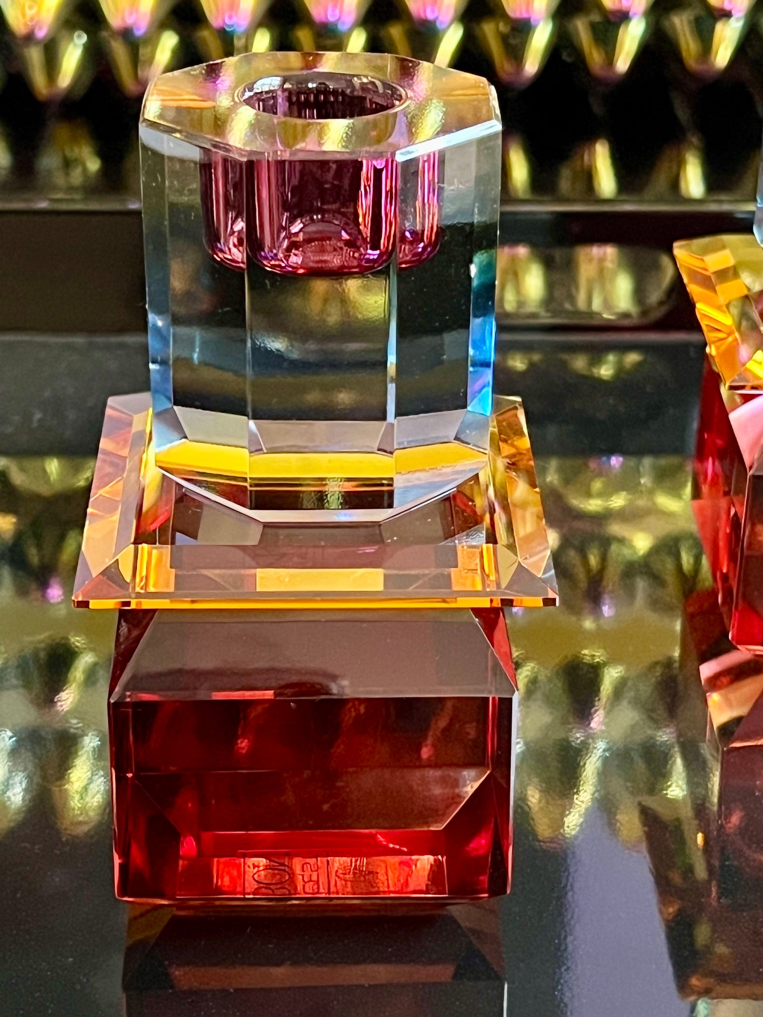 Crystal holder AURORA in Bordeaux/Amber/Blue Ombre