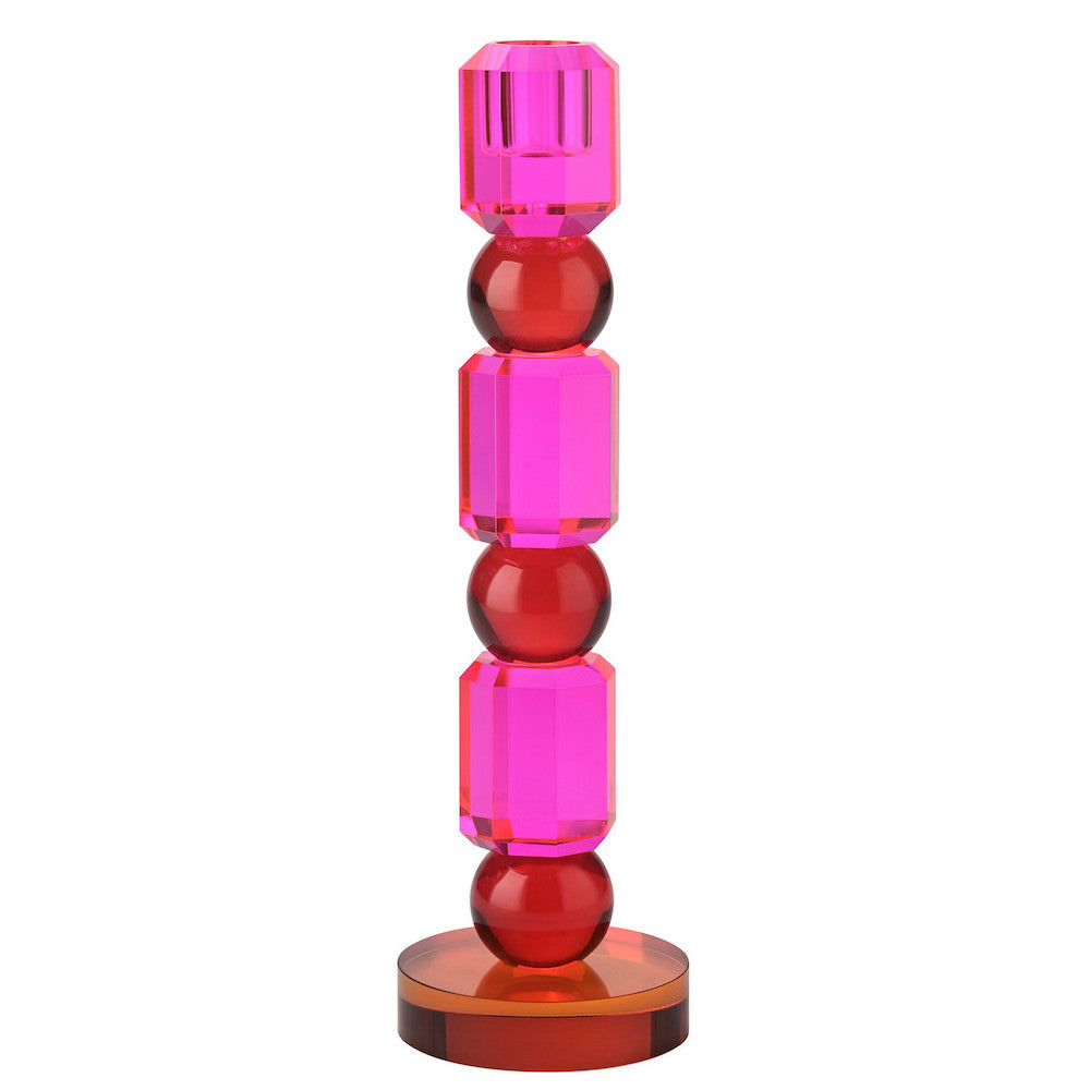 SARI Kristallglas Kerzenhalter, H27cm in Pink/Rot/Orange