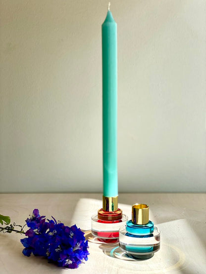 Kerzenhalter DIOPTRICS Kristallglas rund/rot &amp; blau