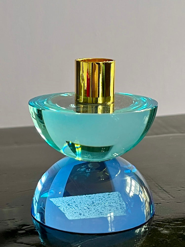 Kristallglas-Kerzenhalter DIOPTRICS blau