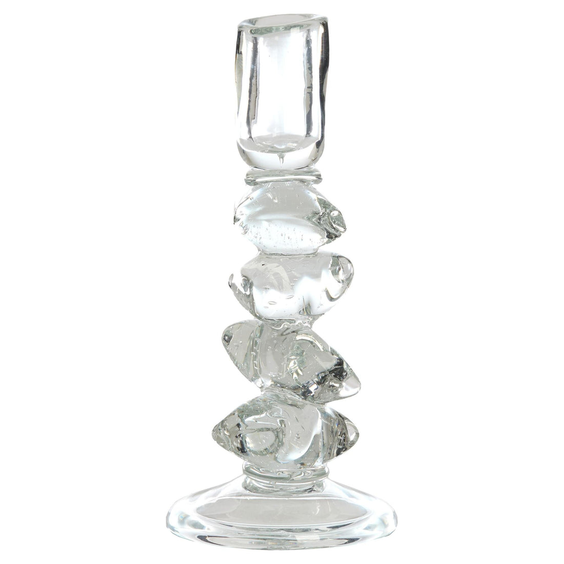 Kerzenständer aus klarem Glas mit skulpturaler Form
