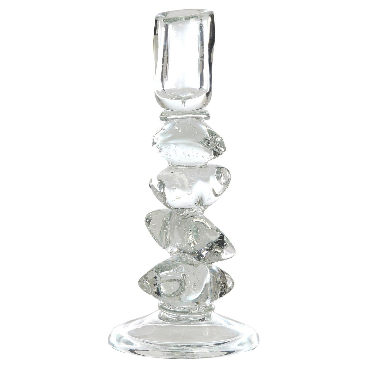 Kerzenständer aus klarem Glas mit skulpturaler Form