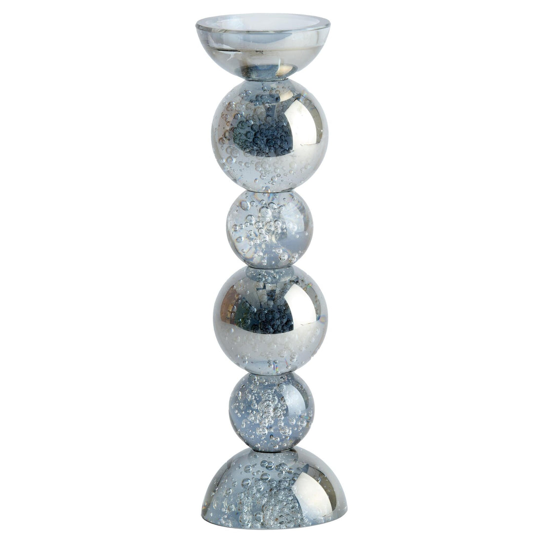 Hoher Kerzenständer aus grauem Rauchglas mit Kugeldesign