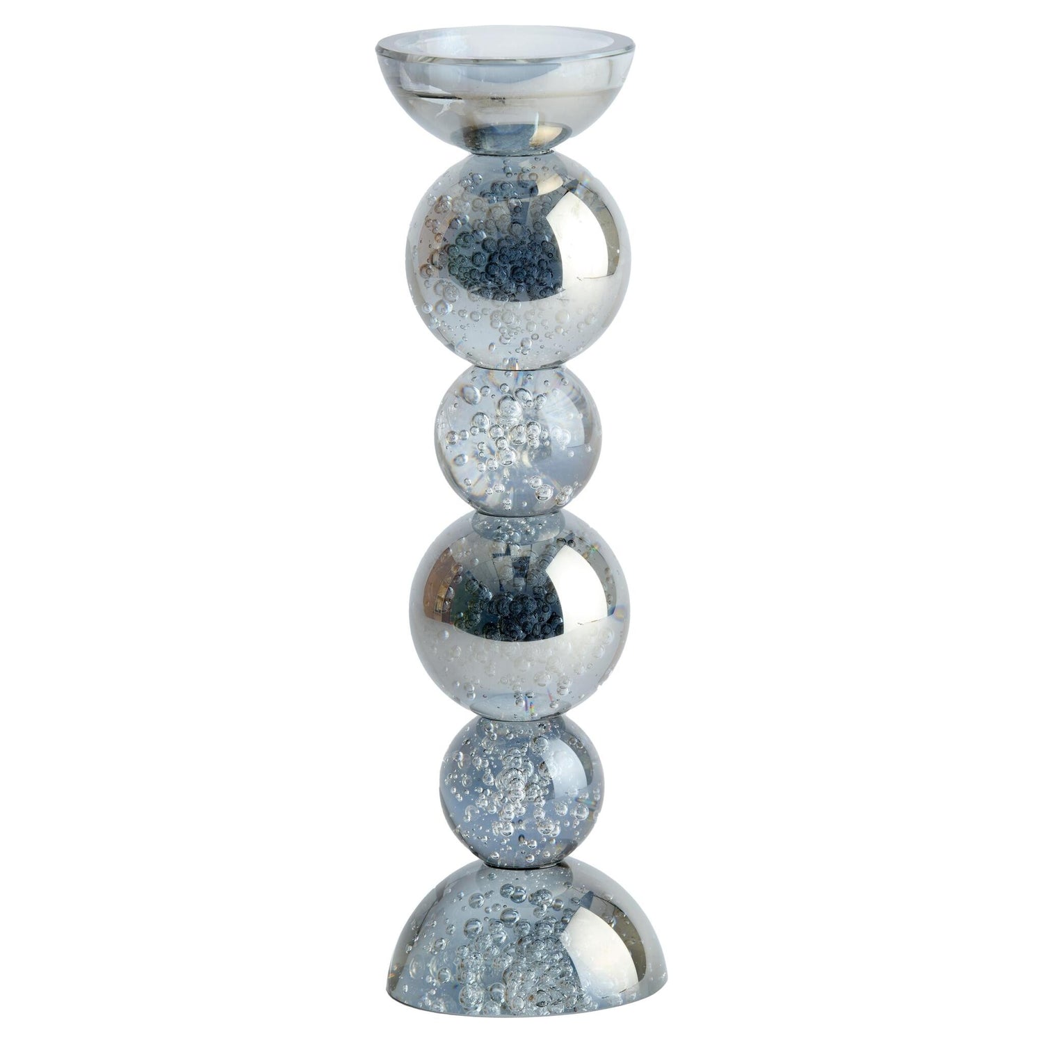 Hoher Kerzenständer aus grauem Rauchglas mit Kugeldesign