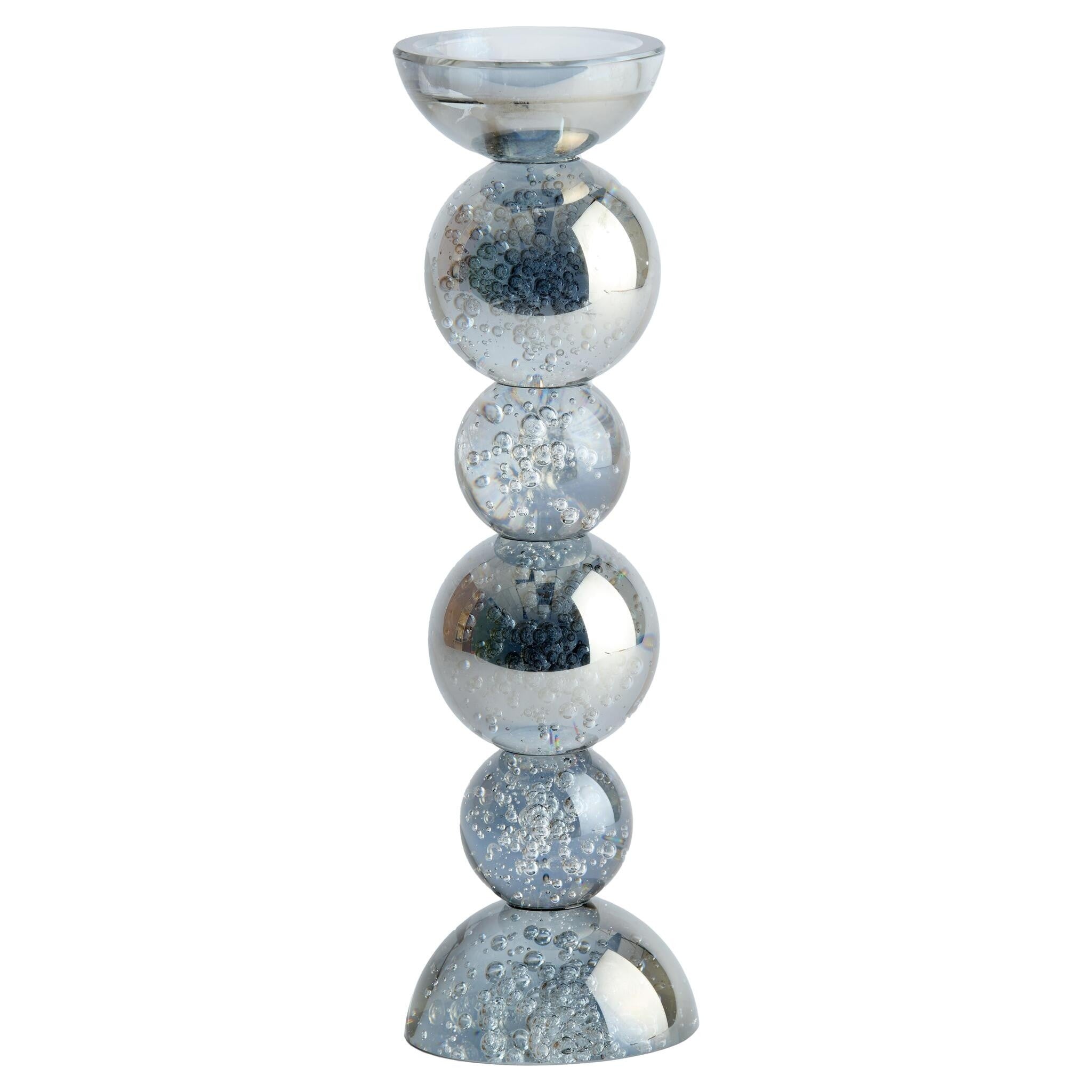 Hoher Kerzenständer aus grauem Rauchglas mit Kugeldesign
