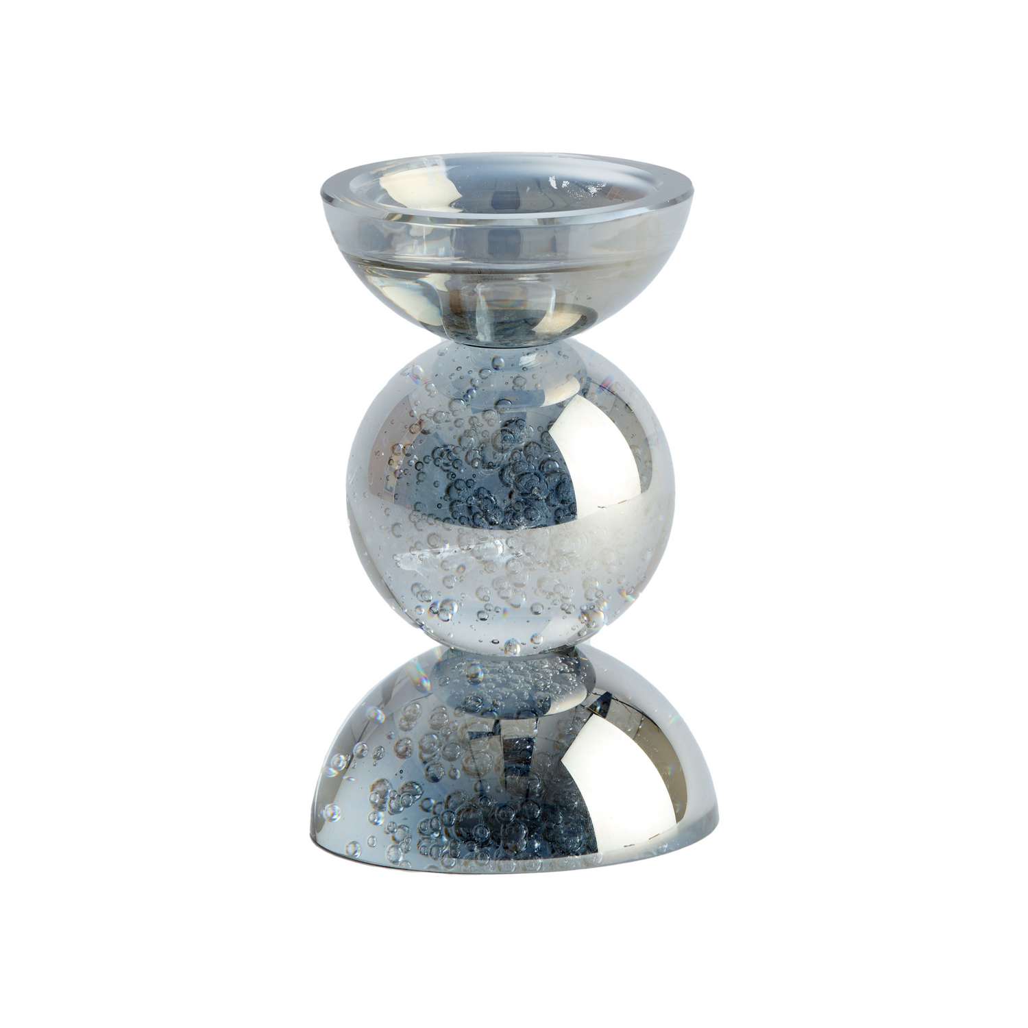 Kerzenständer aus grauem Rauchglas mit Kugeldesign