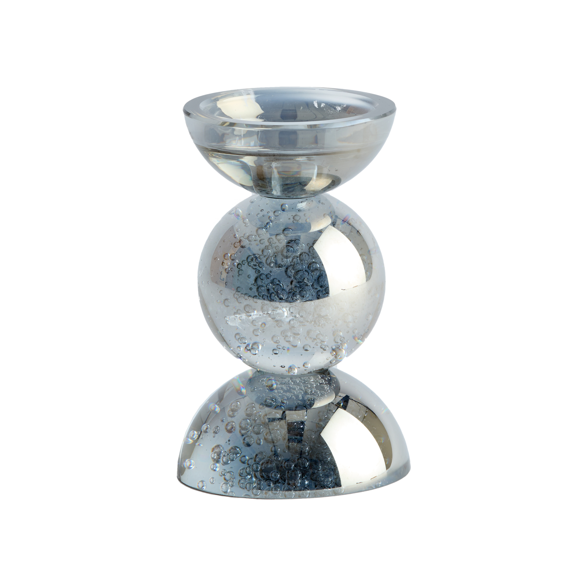 Kerzenständer aus grauem Rauchglas mit Kugeldesign