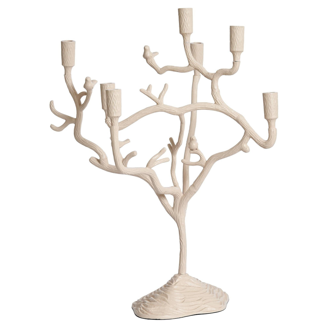 Weißer Kerzenständer aus Metall im organischen Baumdesign für sieben Kerzen