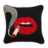 Wollkissen mit Lippenmotiv auf schwarzem Hintergrund von Jonathan Adler