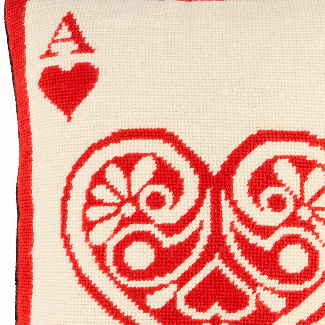 Elegantes Needlepoint-Kissen „Ace of Hearts“.