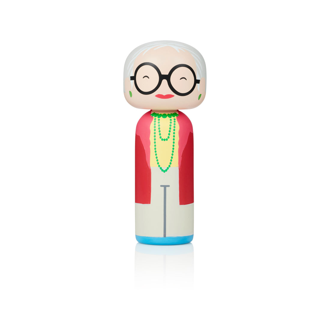 Kokeshi-Puppe der Mode-Ikone Iris Apfel mit großer Brille