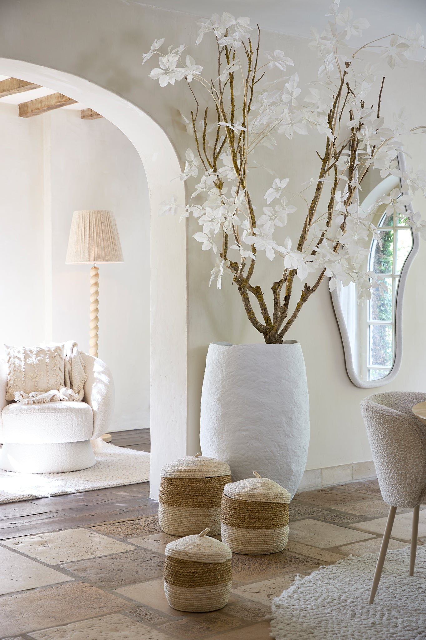 Korb KENMARE 3er-Set mit Deckel – max. Ø 34 × 36 cm von Light &amp; Living in Créme-Natur