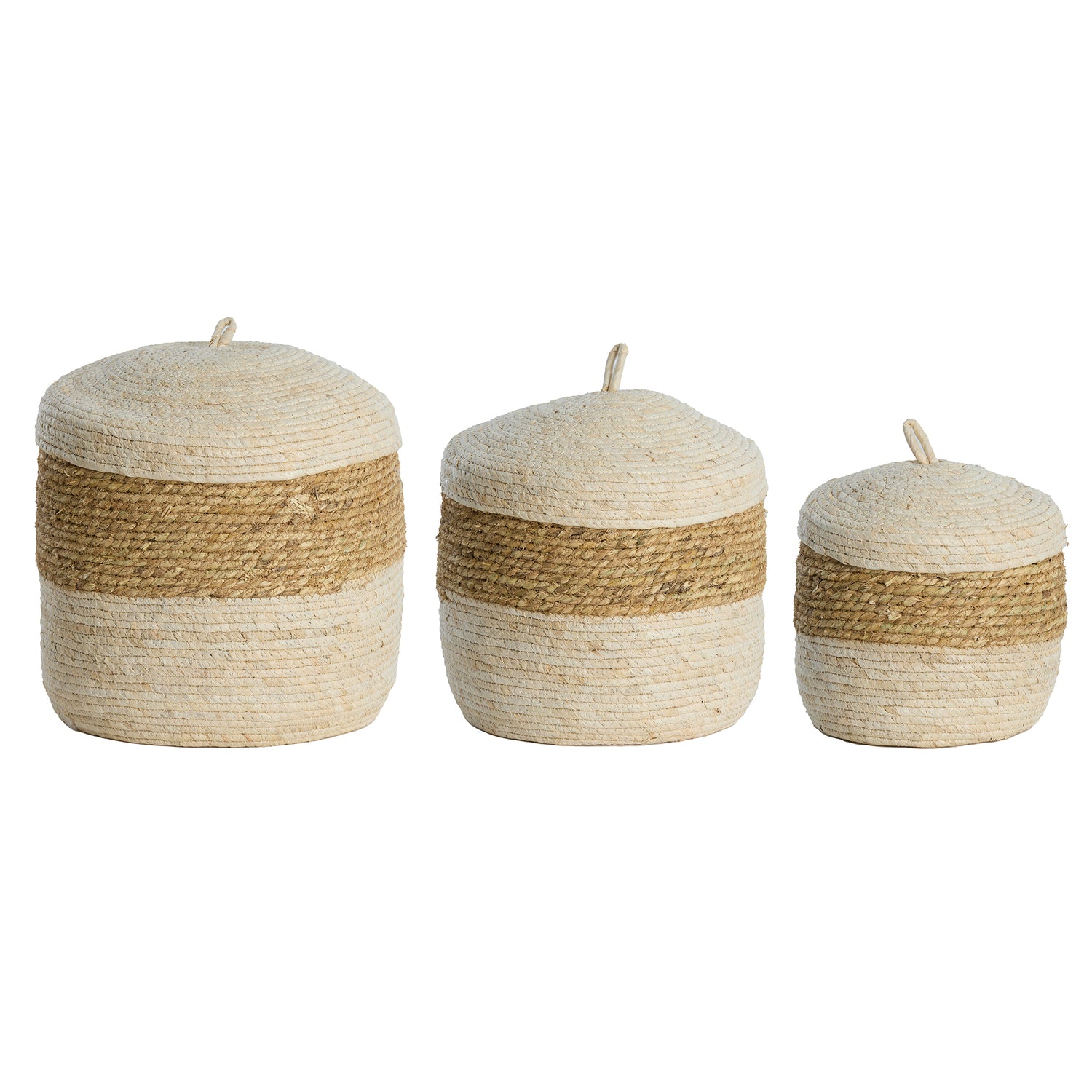 Korb KENMARE 3er-Set mit Deckel – max. Ø 34 × 36 cm von Light &amp; Living in Créme-Natur