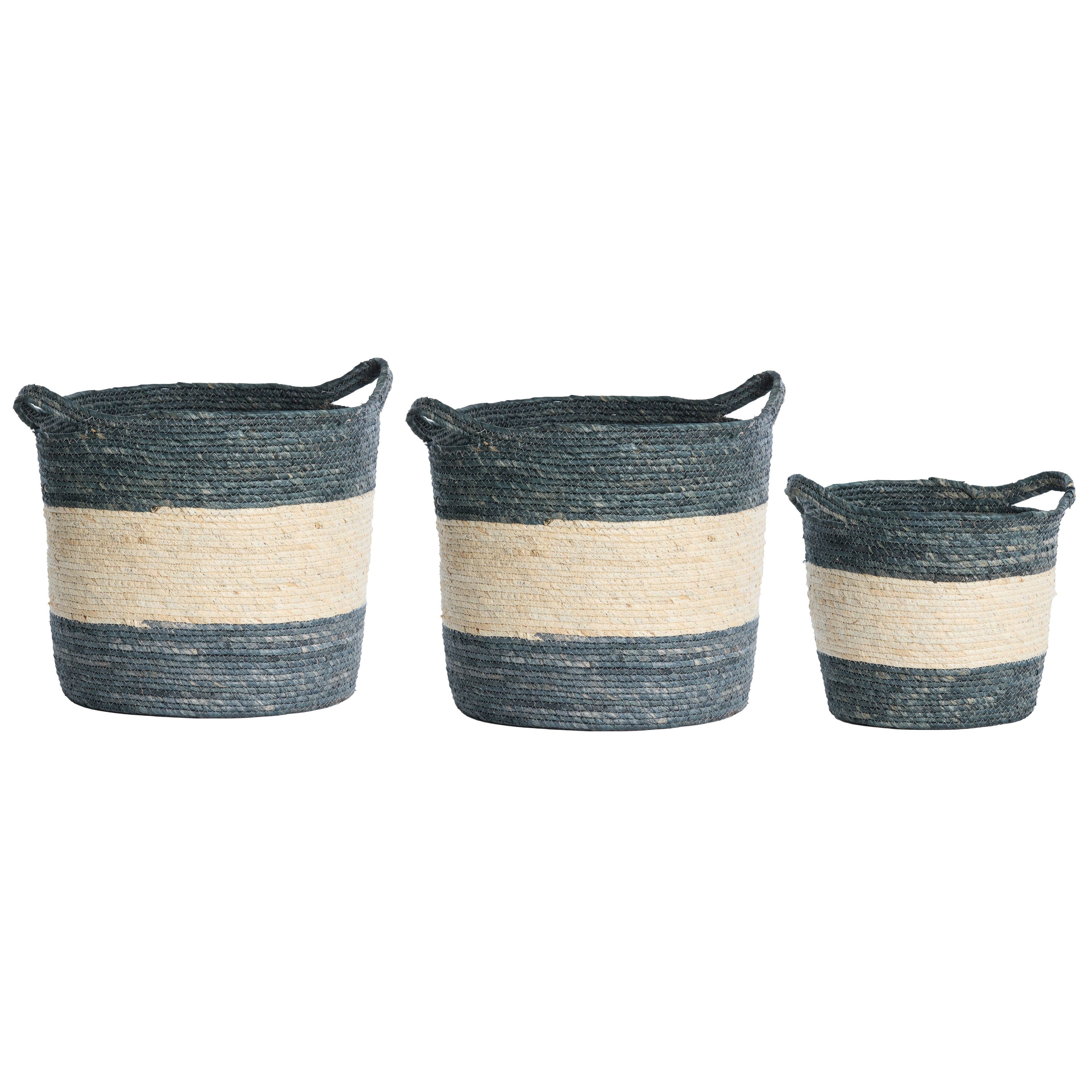 Korb KILKEE 3er-Set Ø 30 × 30 cm, Ø 35 × 35 cm, Ø 40 × 40 cm von Light &amp; Living in Blau-Créme