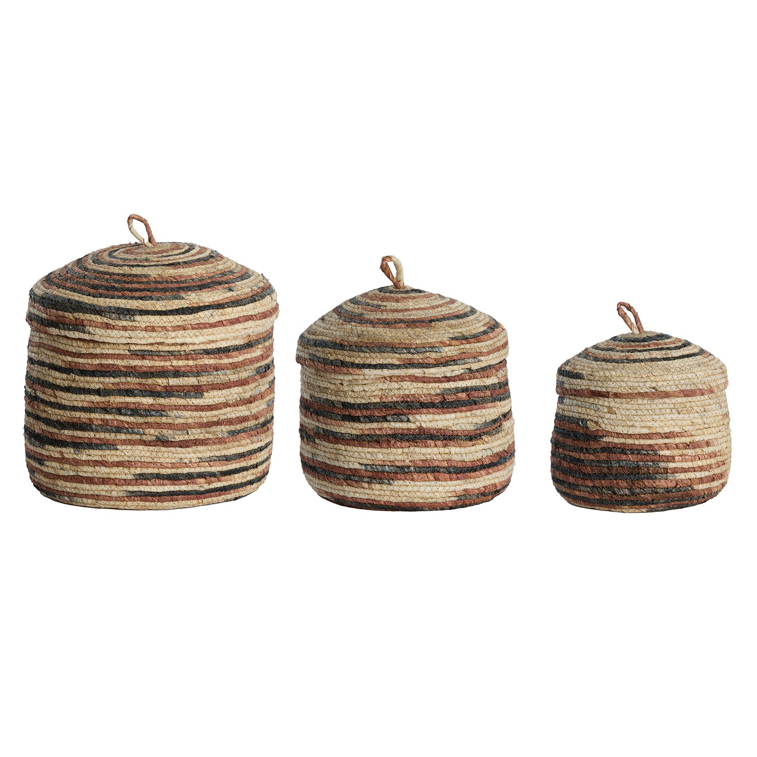 Korb KILRUSH 3er-Set mit Deckel – max. Ø 34 × 36 cm von Light &amp; Living in Braun-creme-schwarz