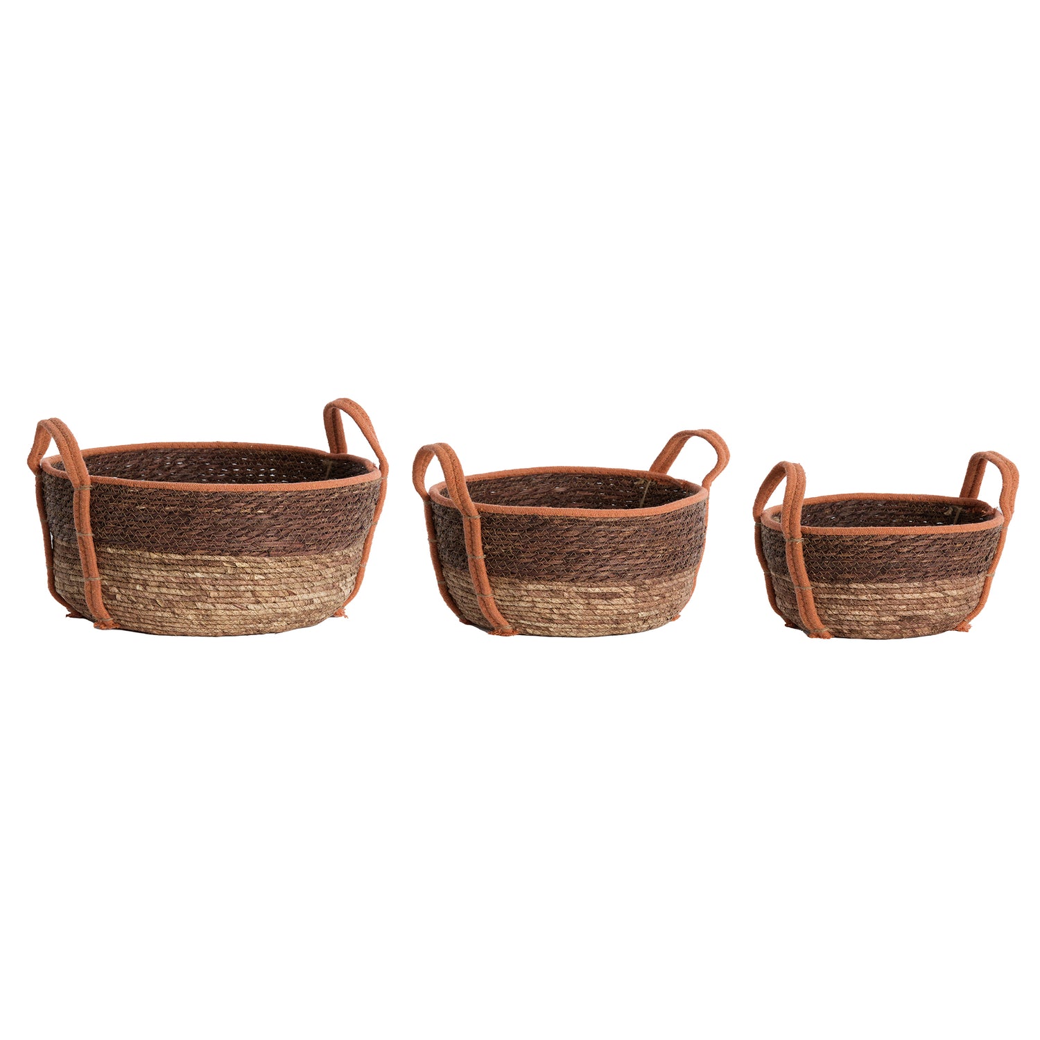 Korb KINSALE 3er Set – Ø 23 × 17 cm / Ø 28 × 20 cm / Ø 33 × 23 cm in braun, rot, terracotta