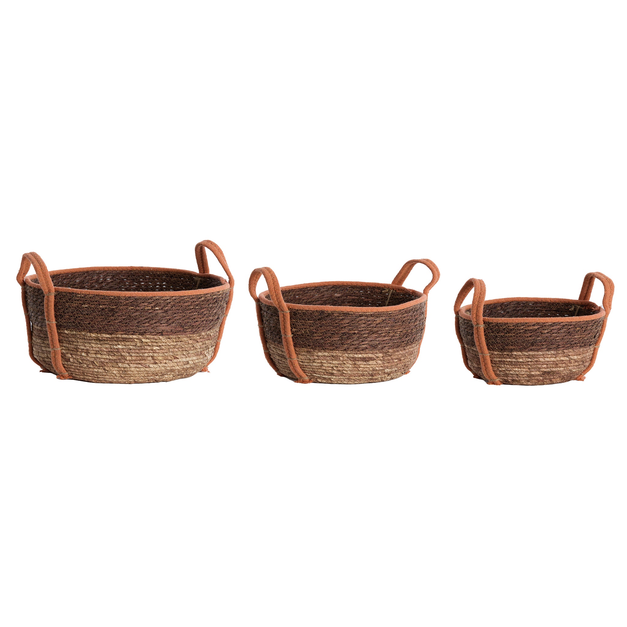 Korb KINSALE 3er Set – Ø 23 × 17 cm / Ø 28 × 20 cm / Ø 33 × 23 cm in braun, rot, terracotta