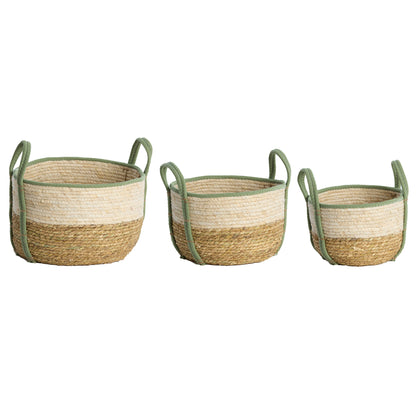 Korb KINSALE 3er Set – Ø 23 × 17 cm / Ø 28 × 20 cm / Ø 33 × 23 cm in natur, creme, minze