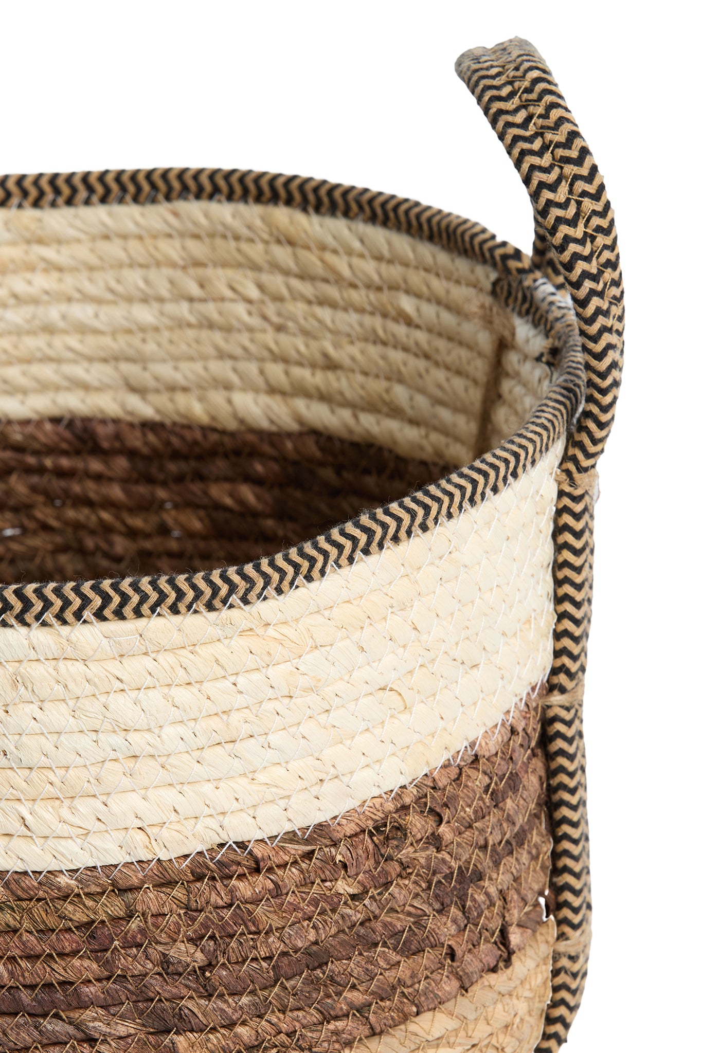 Korb KINSALE 3er Set – Ø 23 × 17 cm / Ø 28 × 20 cm / Ø 33 × 23 cm in natur, dunkelbraun, weiss