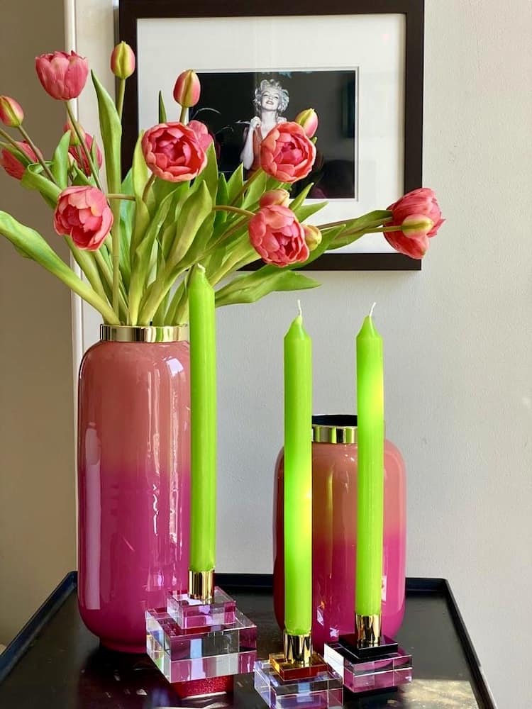 Kerzenständer DIOPTICS + Vase Saigon magenta/korall