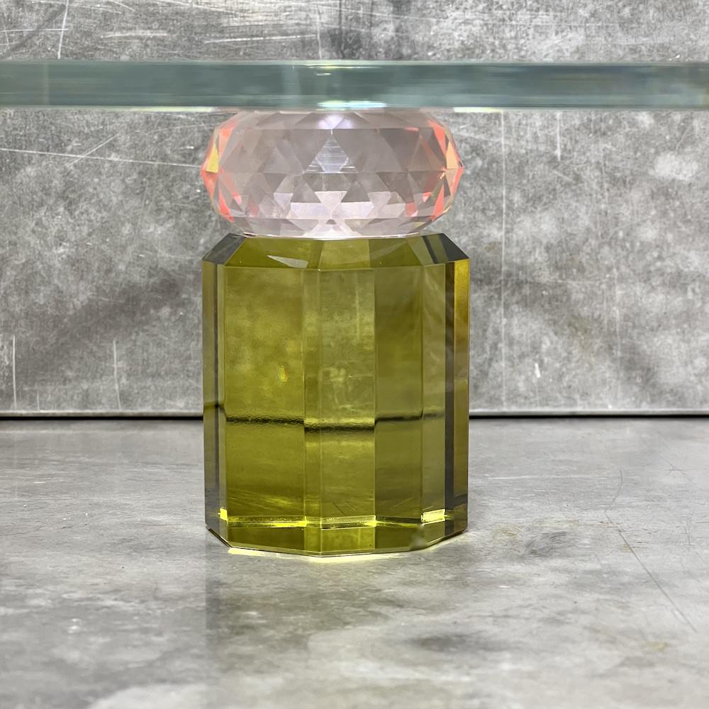 Etagere/Kuchenplatte TILDA, Kristallglas, pink/oliv, 9,3xø20 cm
